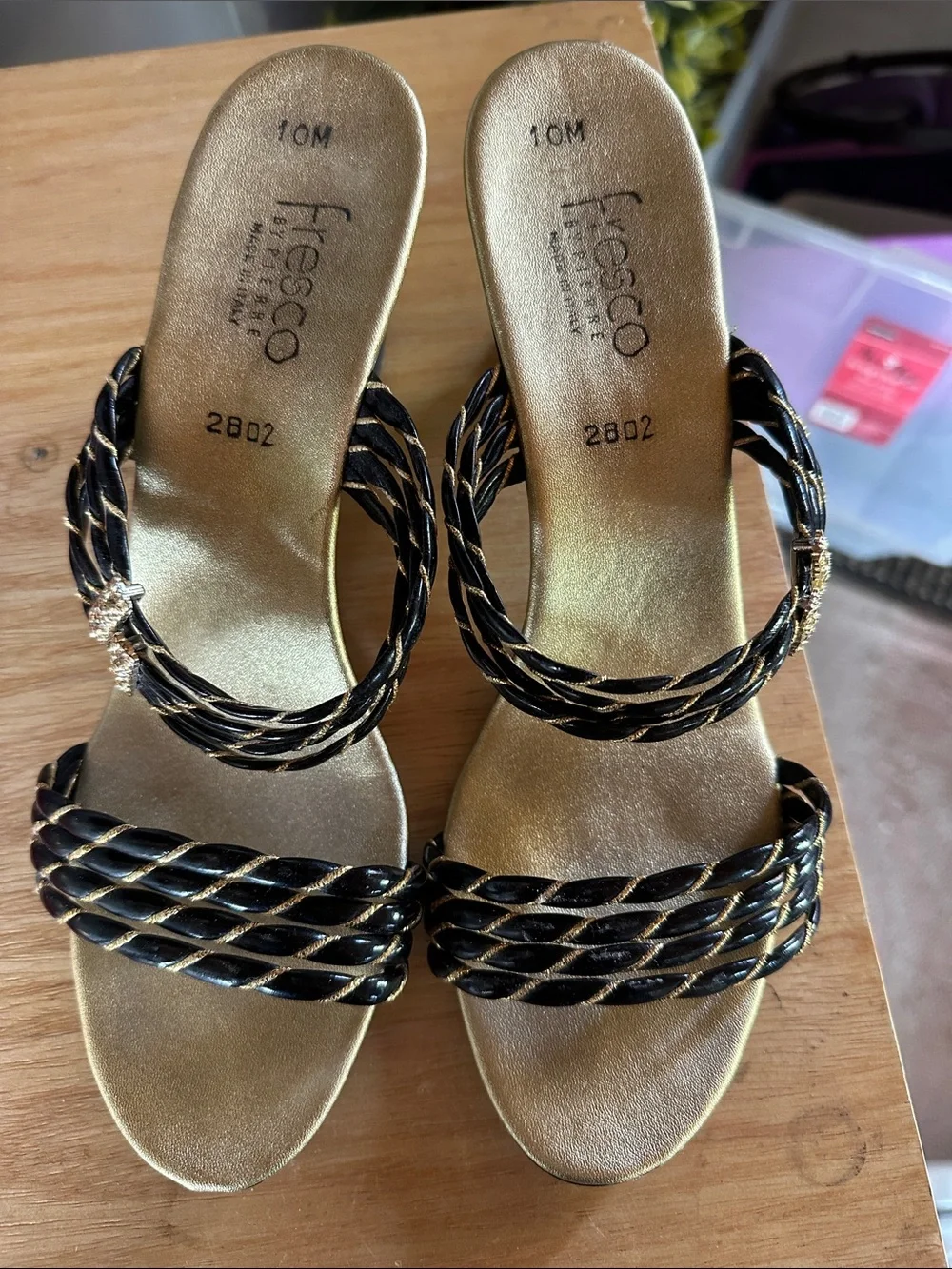 Freesco Black & Gold Braided Slide Sandals
